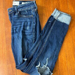 Hollister Low Rise Super Skinny Distressed Denim Ankle Blue Jeans Womens 1R 25